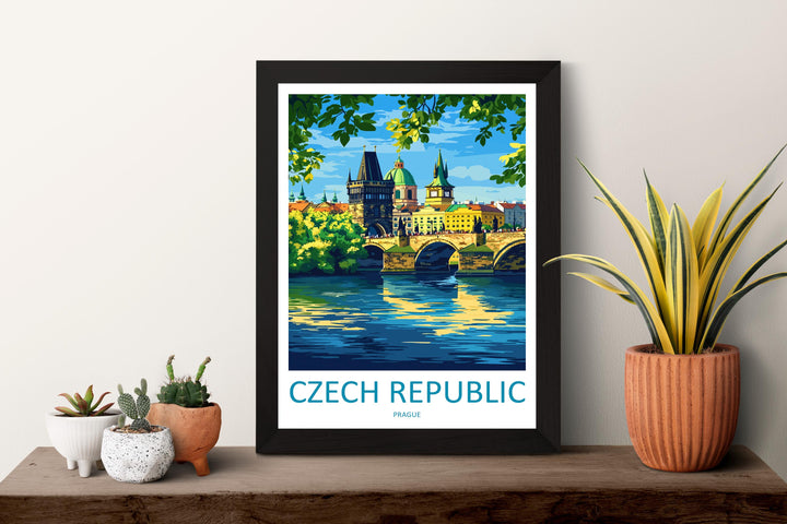 Czech Republic Travel Poster Europe Wall Art Prague Cityscape Print Urban Decor Czech Gift Souvenir Scene European Landmark Art