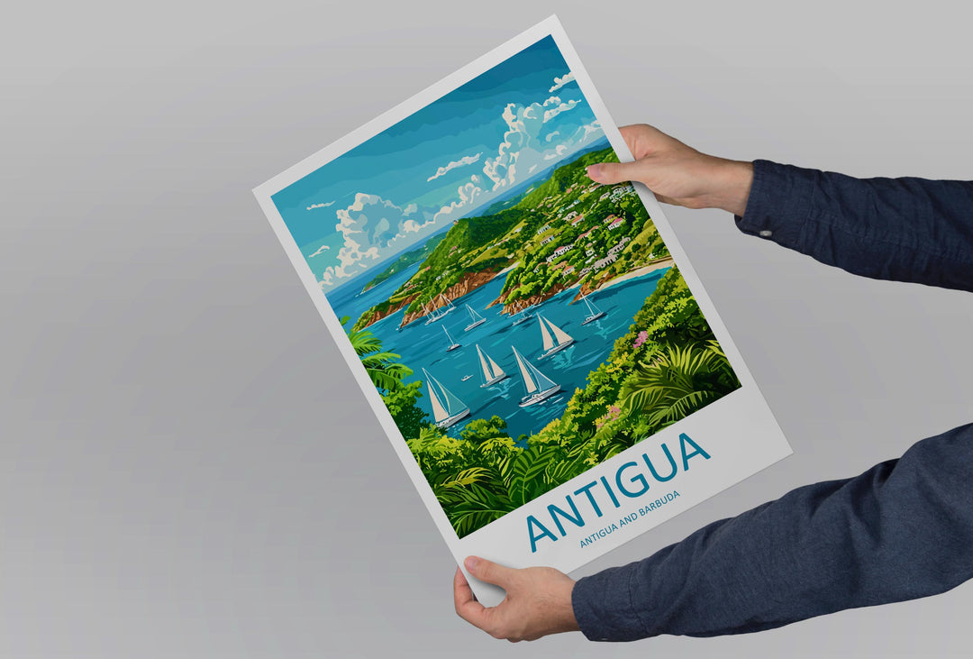 Antigua Travel Poster Caribbean Wall Art Beach Ocean View Tropical Decor Island Gift Souvenir Scene Paradise Landmark Art