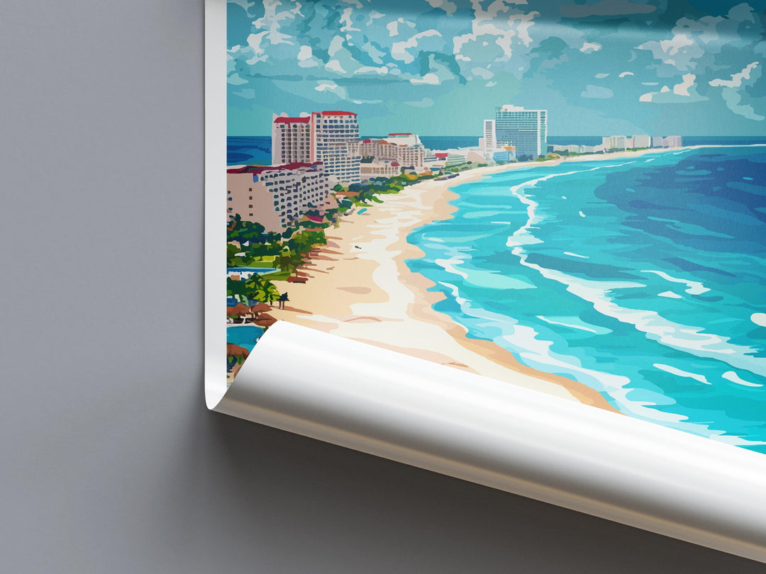 Cancun Travel Poster Mexico Wall Art Beach Ocean View Tropical Decor Mexican Gift Souvenir Scene Caribbean Landmark Art