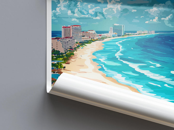 Cancun Travel Poster Mexico Wall Art Beach Ocean View Tropical Decor Mexican Gift Souvenir Scene Caribbean Landmark Art