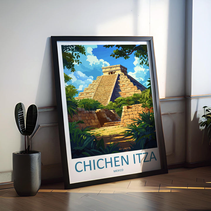 Chichen Itza Travel Poster Mexico Wall Art Mayan Ruins Print Ancient Decor Mexican Gift Souvenir Scene World Heritage Landmark Art
