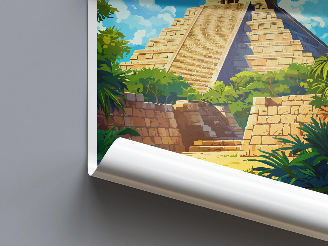 Chichen Itza Travel Poster Mexico Wall Art Mayan Ruins Print Ancient Decor Mexican Gift Souvenir Scene World Heritage Landmark Art