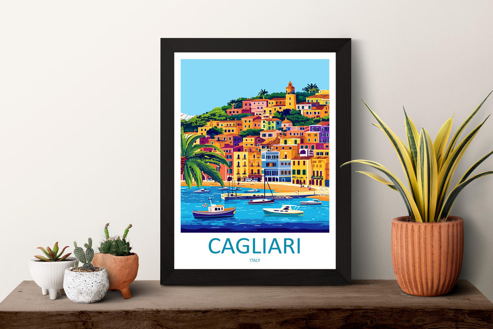 Cagliari Travel Poster Sardinia Italy Wall Art Cityscape Sea View Mediterranean Decor Italian Gift Souvenir Scene Europe Coastal Art