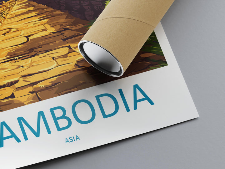 Cambodia Travel Poster Asia Wall Art Angkor Wat Temple Print Ancient Decor Cambodian Gift Souvenir Scene Southeast Asia Landmark Art