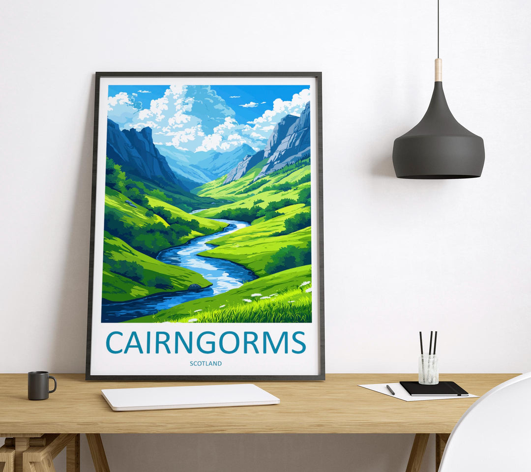 Cairngorms Travel Poster Scotland Wall Art Mountain Loch Print Nature Decor Scottish Gift Souvenir Scene UK National Park Art