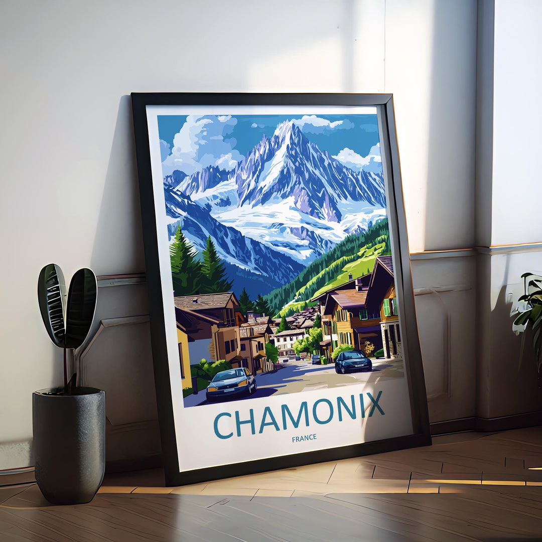 Chamonix Travel Poster France Wall Art Mont Blanc Alpine Print Nature Decor French Gift Souvenir Scene Europe Mountain Art