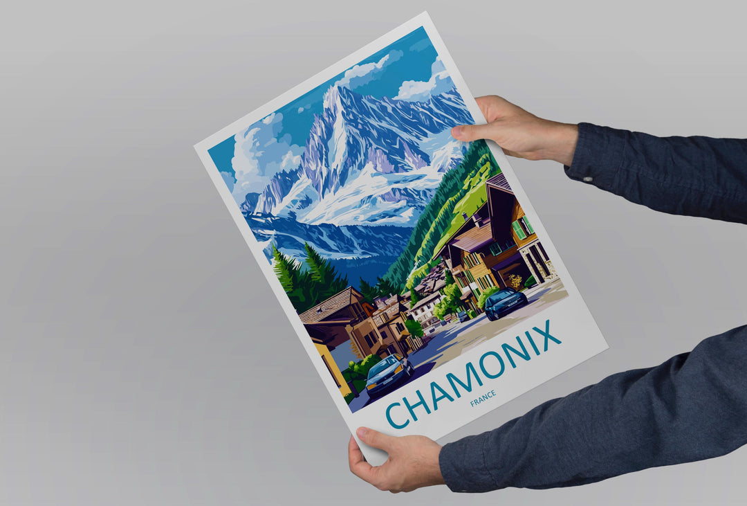 Chamonix Travel Poster France Wall Art Mont Blanc Alpine Print Nature Decor French Gift Souvenir Scene Europe Mountain Art