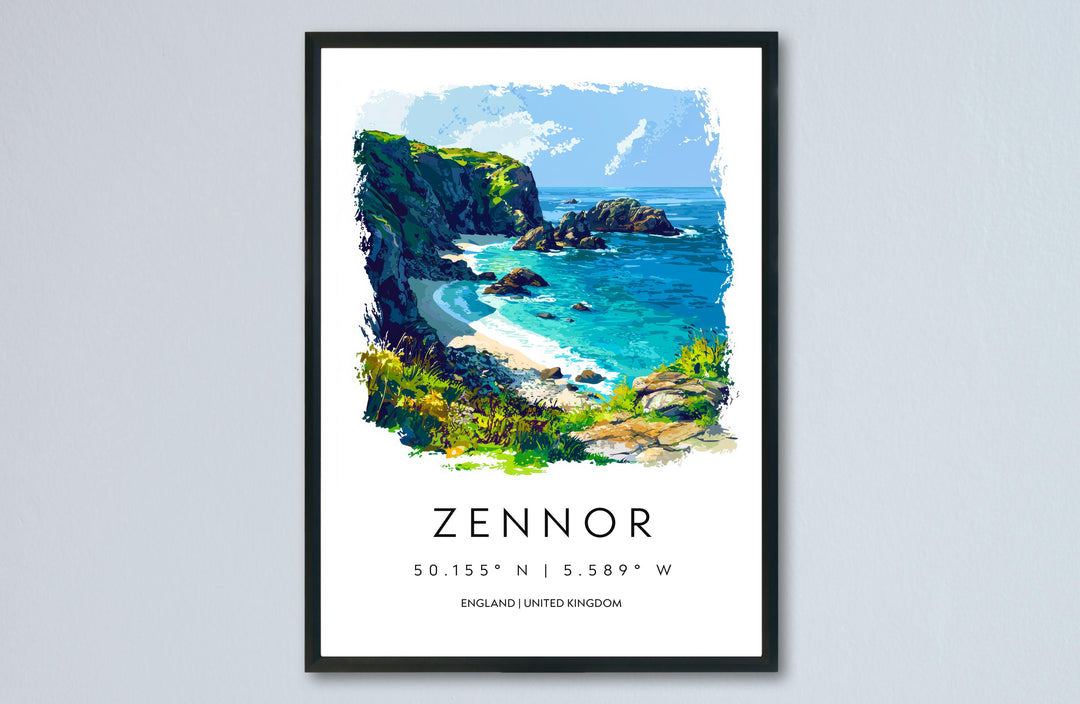 Zennor Watercolor Poster Zennor Cornwall Travel Print Wall Art Zennor Home Decor Zennor Gift Art Lovers UK Coastal Village