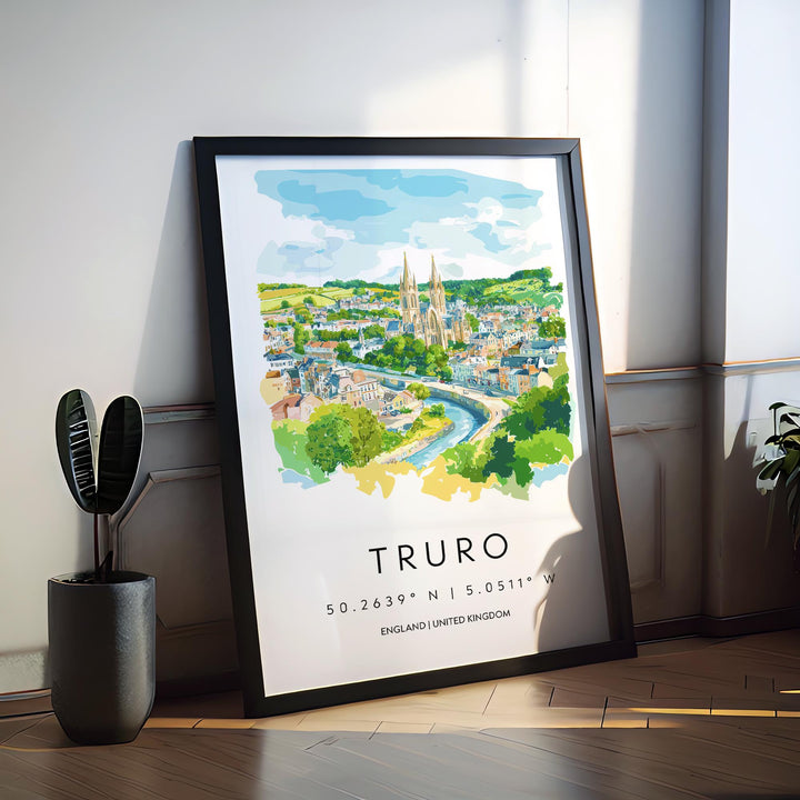 Truro Watercolor Poster Truro Cornwall Travel Print Wall Art Truro Home Decor Truro Gift Art Lovers UK Cathedral City