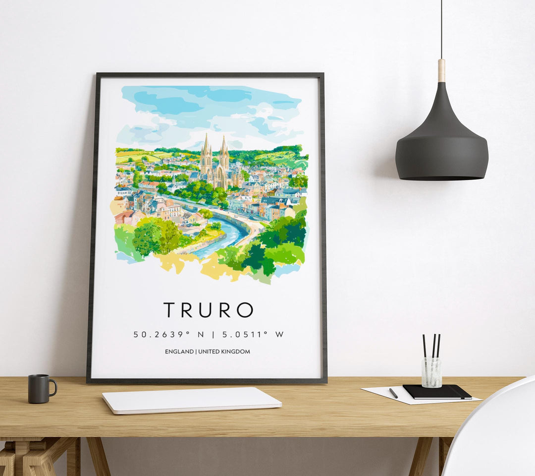 Truro Watercolor Poster Truro Cornwall Travel Print Wall Art Truro Home Decor Truro Gift Art Lovers UK Cathedral City
