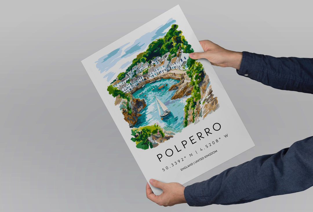 Polperro Watercolor Poster Polperro Cornwall Travel Print Wall Art Polperro Home Decor Polperro Gift Art Lovers UK Fishing Village
