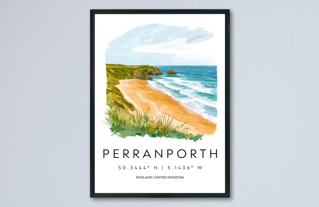 Perranporth Watercolor Poster Perranporth Cornwall Travel Print Wall Art Perranporth Home Decor Perranporth Gift Art Lovers UK Beach