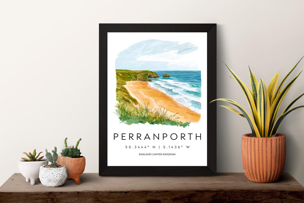Perranporth Watercolor Poster Perranporth Cornwall Travel Print Wall Art Perranporth Home Decor Perranporth Gift Art Lovers UK Beach