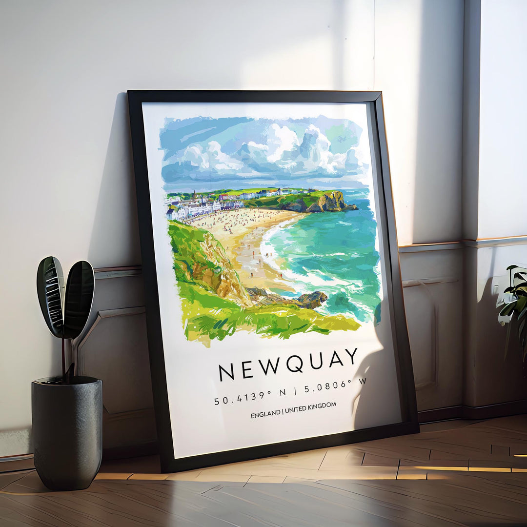 Newquay Watercolor Poster Newquay Cornwall Travel Print Wall Art Newquay Home Decor Newquay Gift Art Lovers UK Surf Beach