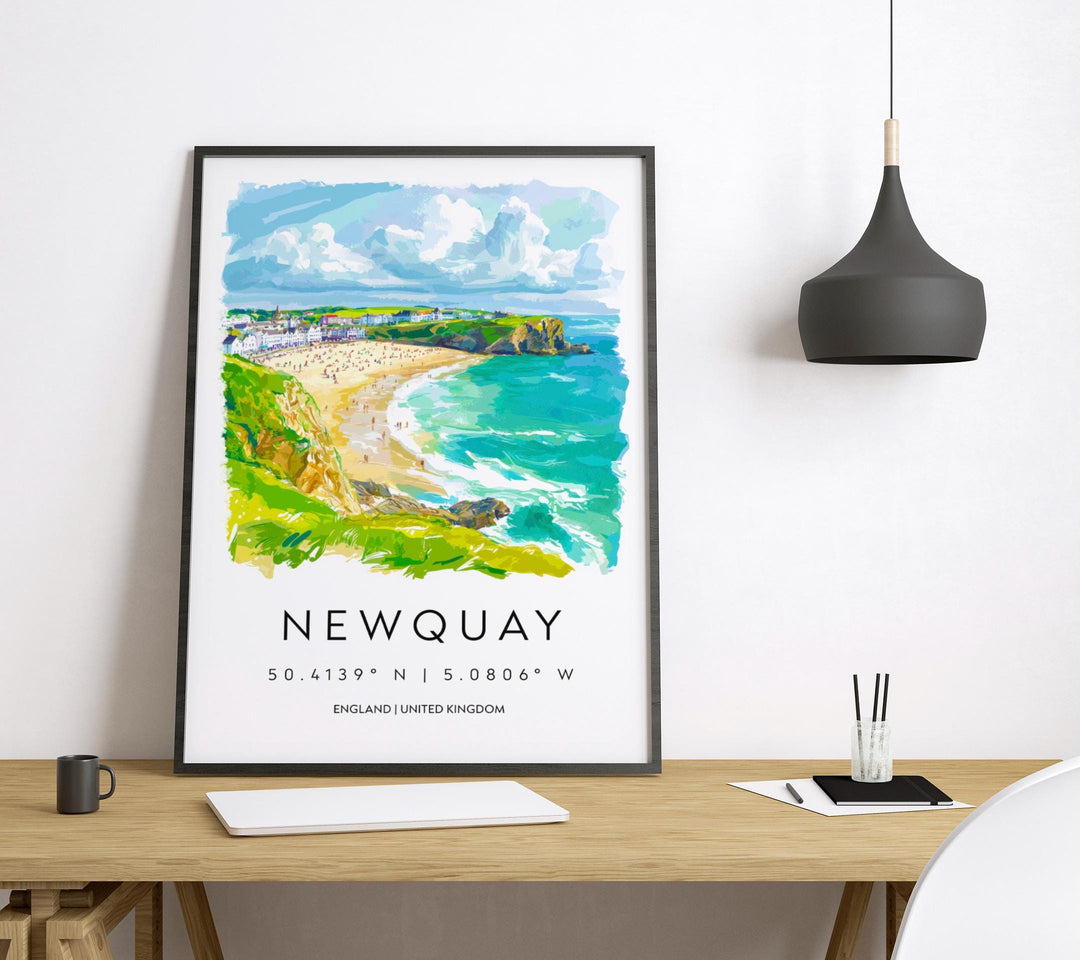 Newquay Watercolor Poster Newquay Cornwall Travel Print Wall Art Newquay Home Decor Newquay Gift Art Lovers UK Surf Beach