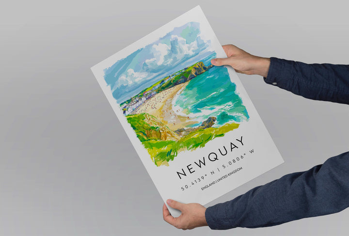 Newquay Watercolor Poster Newquay Cornwall Travel Print Wall Art Newquay Home Decor Newquay Gift Art Lovers UK Surf Beach