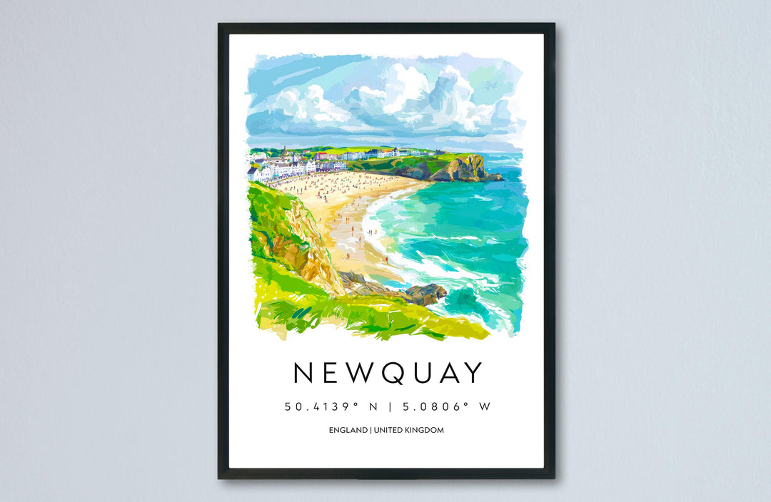 Newquay Watercolor Poster Newquay Cornwall Travel Print Wall Art Newquay Home Decor Newquay Gift Art Lovers UK Surf Beach