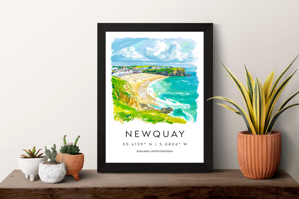 Newquay Watercolor Poster Newquay Cornwall Travel Print Wall Art Newquay Home Decor Newquay Gift Art Lovers UK Surf Beach