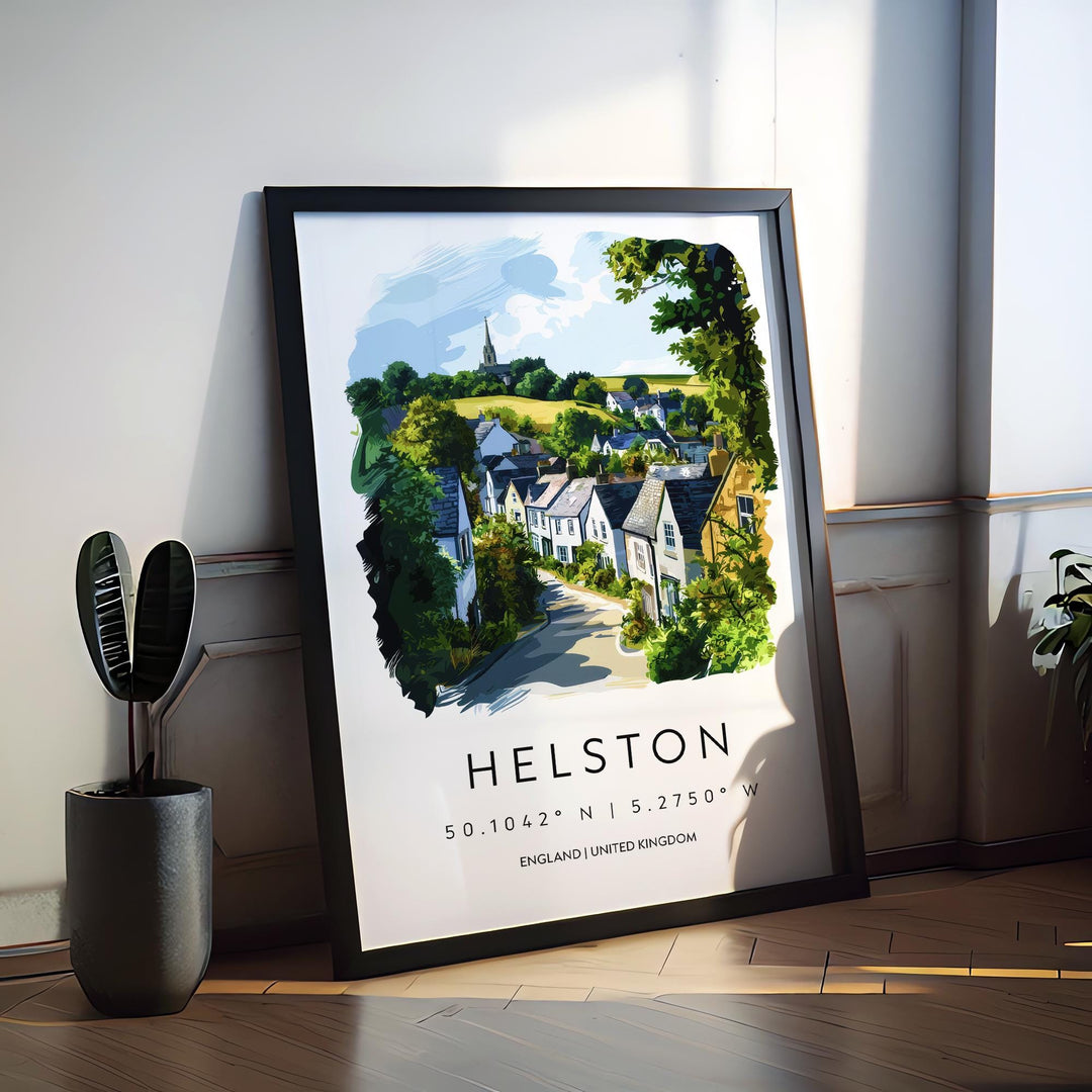 Helston Watercolor Poster Helston Cornwall Travel Print Wall Art Helston Home Decor Helston Gift Art Lovers UK