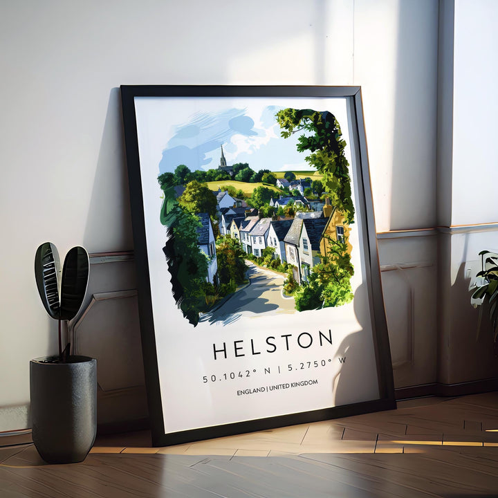 Helston Watercolor Poster Helston Cornwall Travel Print Wall Art Helston Home Decor Helston Gift Art Lovers UK