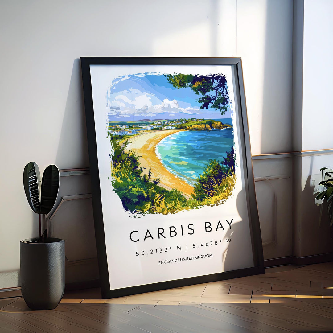 Carbis Bay Watercolor Poster Carbis Bay Cornwall Travel Print Wall Art Carbis Bay Home Decor Carbis Bay Gift Art Lovers UK Beach