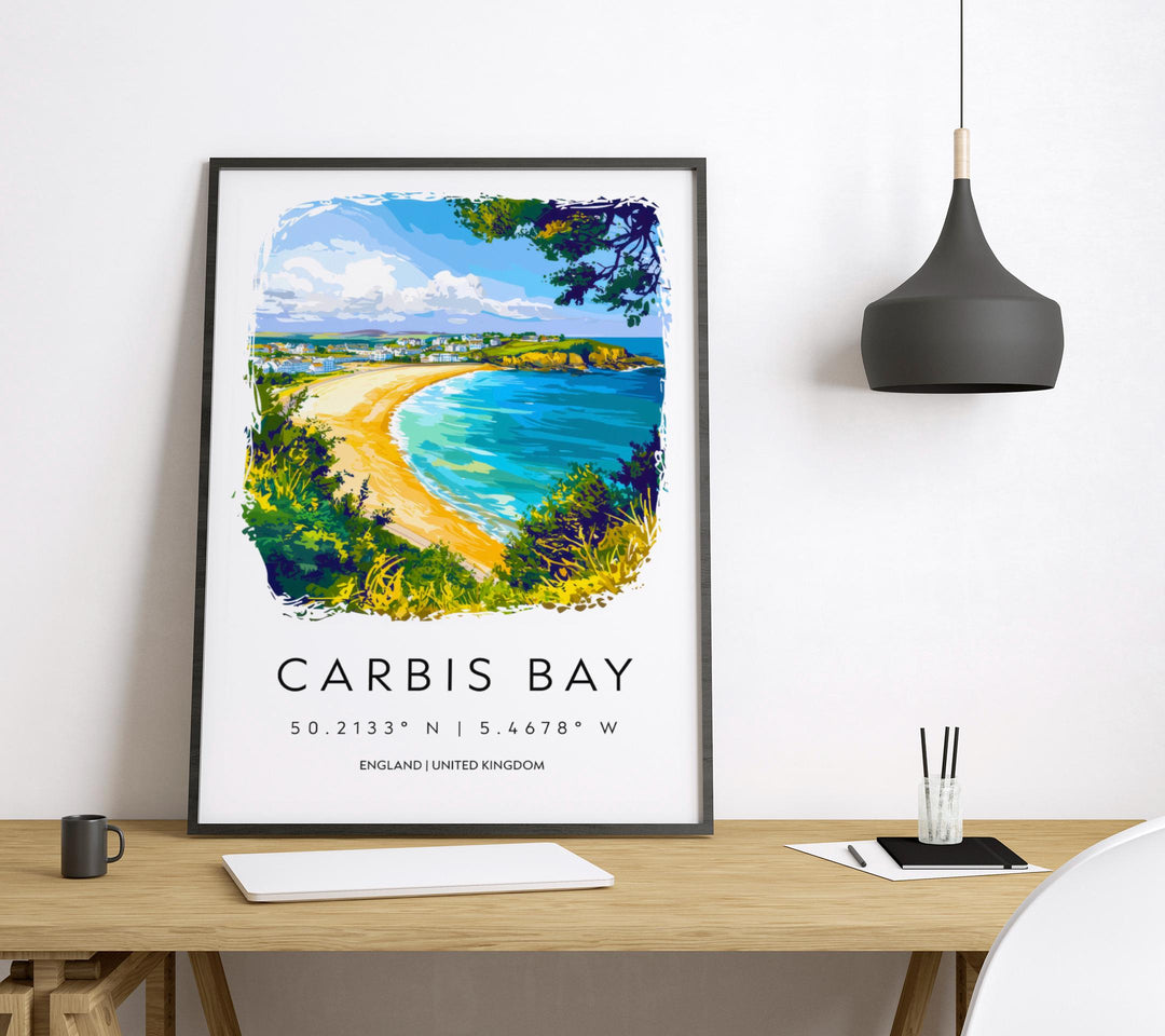 Carbis Bay Watercolor Poster Carbis Bay Cornwall Travel Print Wall Art Carbis Bay Home Decor Carbis Bay Gift Art Lovers UK Beach