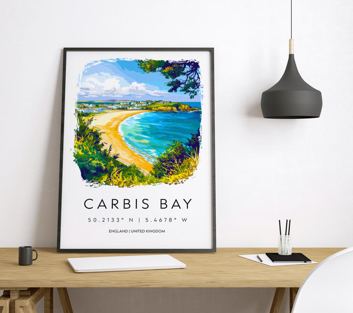 Carbis Bay Watercolor Poster Carbis Bay Cornwall Travel Print Wall Art Carbis Bay Home Decor Carbis Bay Gift Art Lovers UK Beach