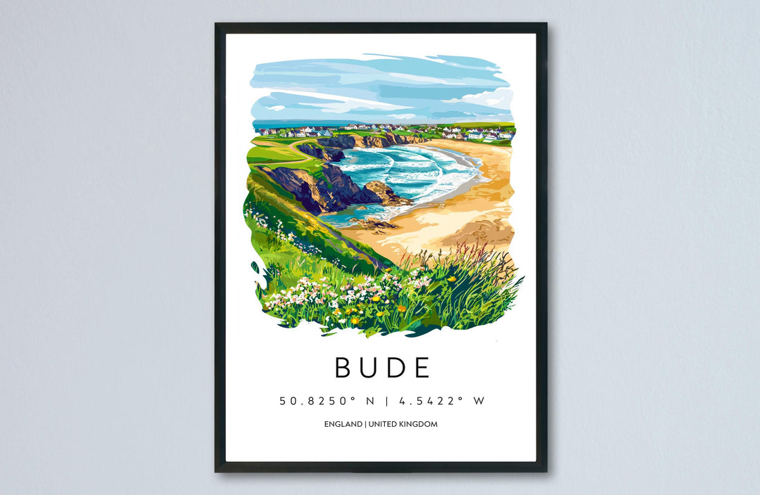 Bude Watercolor Poster Bude Cornwall Travel Print Wall Art Bude Home Decor Bude Gift Art Lovers UK Surf Town