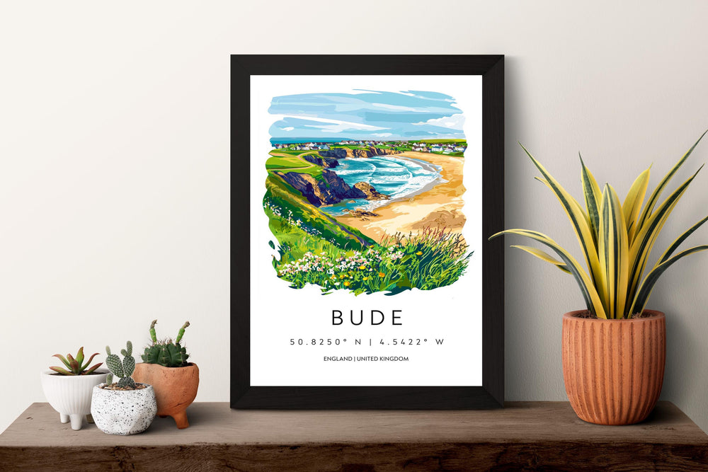 Bude Watercolor Poster Bude Cornwall Travel Print Wall Art Bude Home Decor Bude Gift Art Lovers UK Surf Town