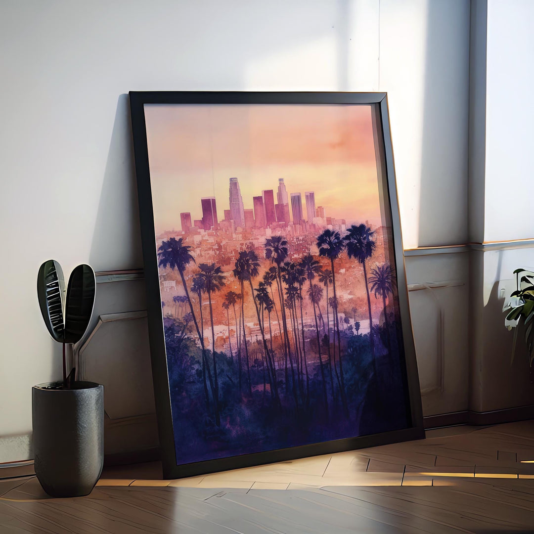 Los Angeles Watercolor Poster Los Angeles California Travel Print Wall Art Los Angeles Home Decor Los Angeles Gift Art Lovers Cityscape