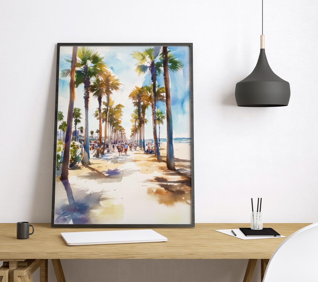Venice Beach Watercolor Poster Venice Beach California Travel Print Wall Art Venice Beach Home Decor Venice Beach Gift Art Lovers LA