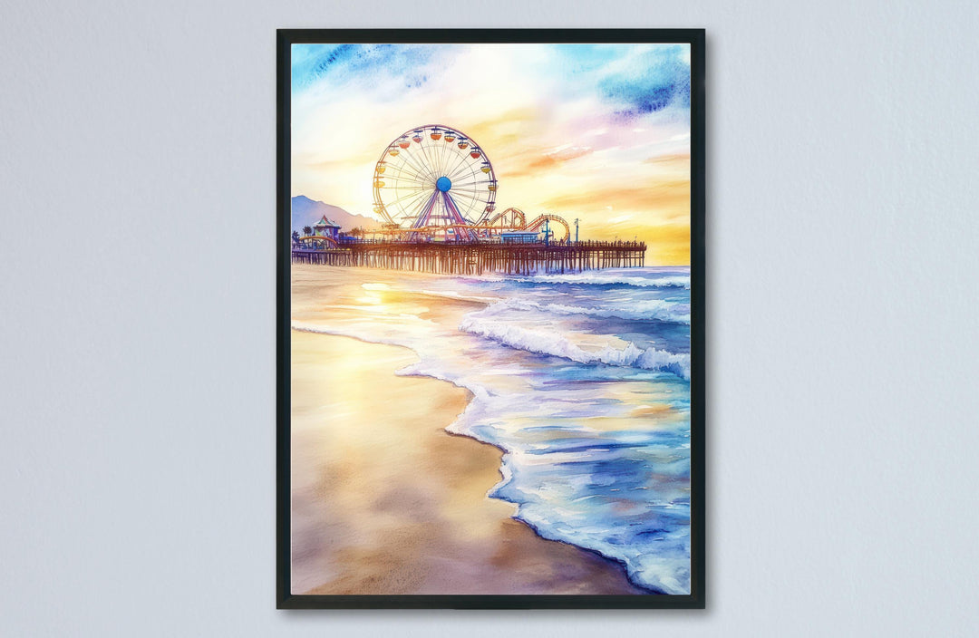 Santa Monica Pier Watercolor Poster Santa Monica CA Travel Print Wall Art Santa Monica Pier Home Decor Santa Monica Pier Gift Art Lovers