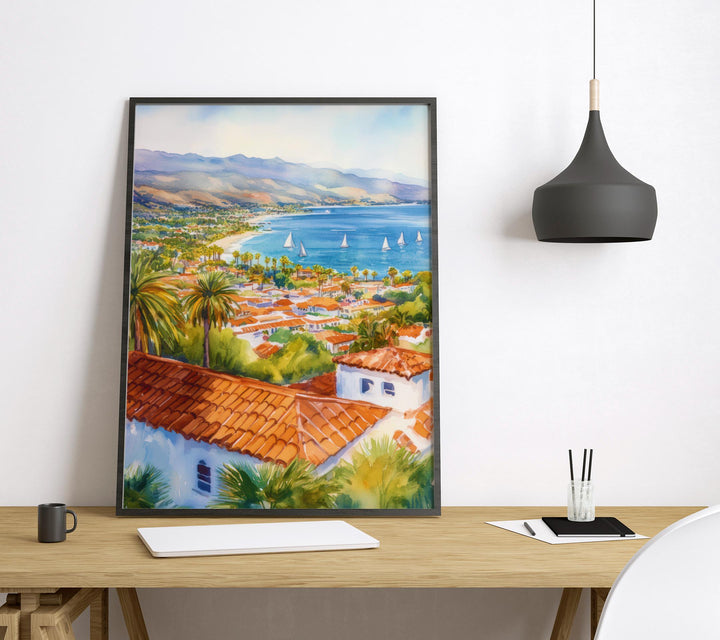 Santa Barbara Watercolor Poster Santa Barbara California Travel Print Wall Art Santa Barbara Home Decor Santa Barbara Gift Art Lovers