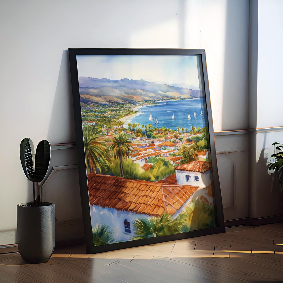 Santa Barbara Watercolor Poster Santa Barbara California Travel Print Wall Art Santa Barbara Home Decor Santa Barbara Gift Art Lovers