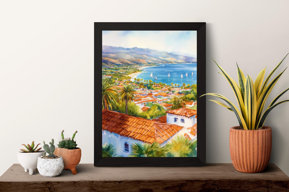 Santa Barbara Watercolor Poster Santa Barbara California Travel Print Wall Art Santa Barbara Home Decor Santa Barbara Gift Art Lovers