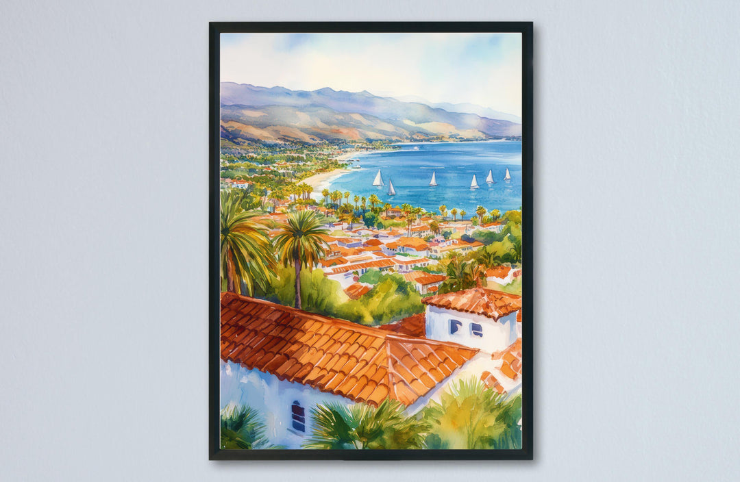 Santa Barbara Watercolor Poster Santa Barbara California Travel Print Wall Art Santa Barbara Home Decor Santa Barbara Gift Art Lovers