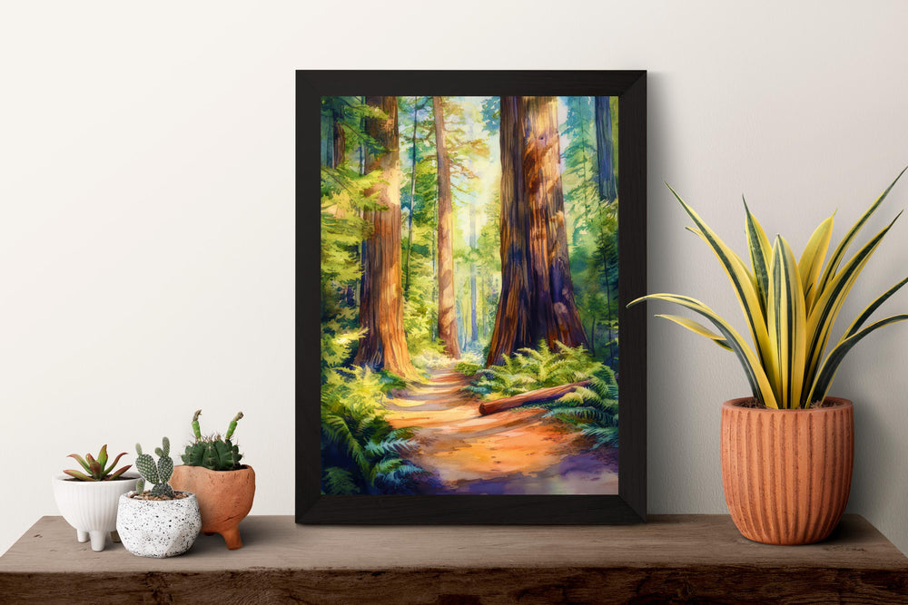 Redwood National State and Parks Watercolor Poster California Travel Print Wall Art Redwood Home Decor Redwood Gift Nature Lovers