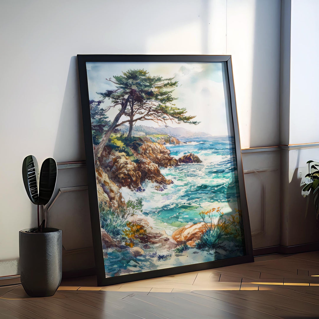 Monterey Bay Watercolor Poster Monterey Bay California Travel Print Wall Art Monterey Bay Home Decor Monterey Bay Gift Art Lovers Coastal