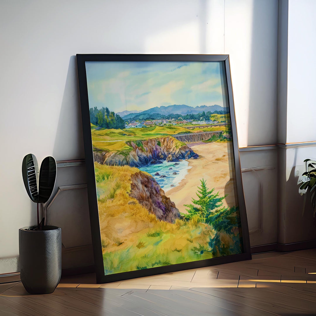 Mendocino Watercolor Poster Mendocino California Travel Print Wall Art Mendocino Home Decor Mendocino Gift Art Lovers Coastal Village