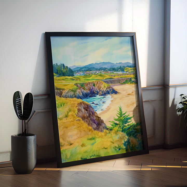 Mendocino Watercolor Poster Mendocino California Travel Print Wall Art Mendocino Home Decor Mendocino Gift Art Lovers Coastal Village