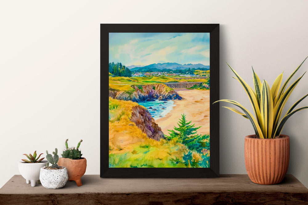 Mendocino Watercolor Poster Mendocino California Travel Print Wall Art Mendocino Home Decor Mendocino Gift Art Lovers Coastal Village