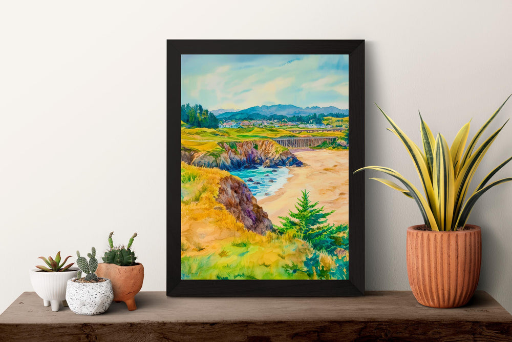 Mendocino Watercolor Poster Mendocino California Travel Print Wall Art Mendocino Home Decor Mendocino Gift Art Lovers Coastal Village