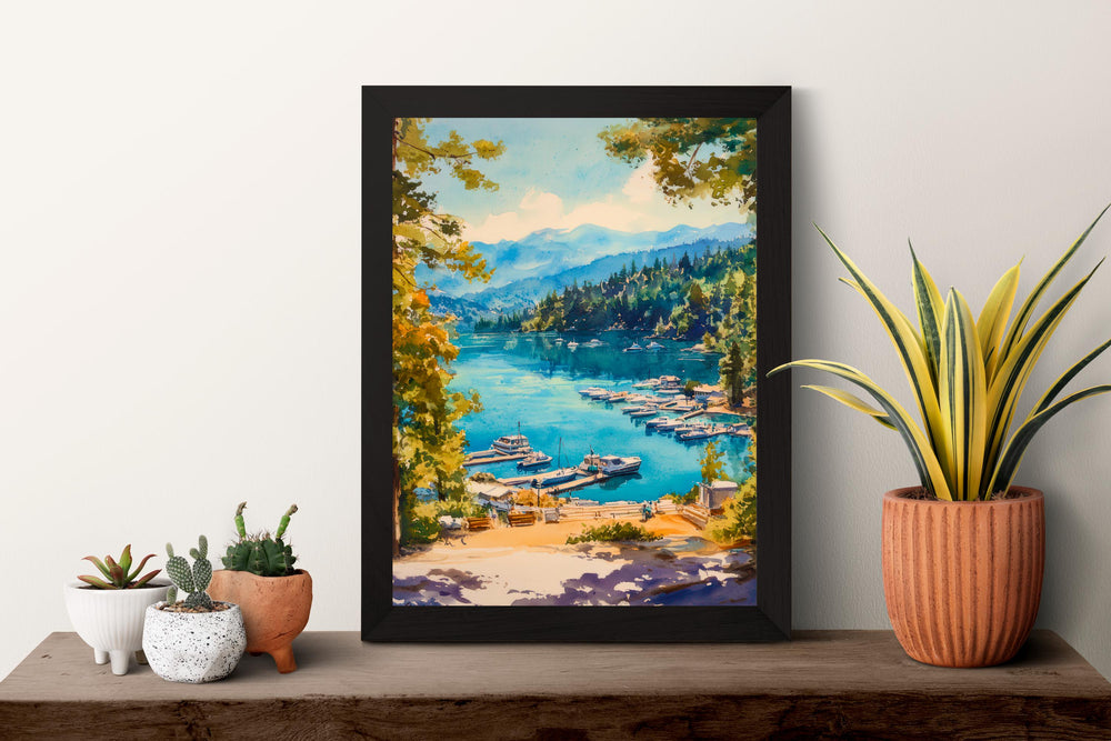 Lake Arrowhead Watercolor Poster Lake Arrowhead California Travel Print Wall Art Lake Arrowhead Home Decor Lake Arrowhead Gift Art Lovers
