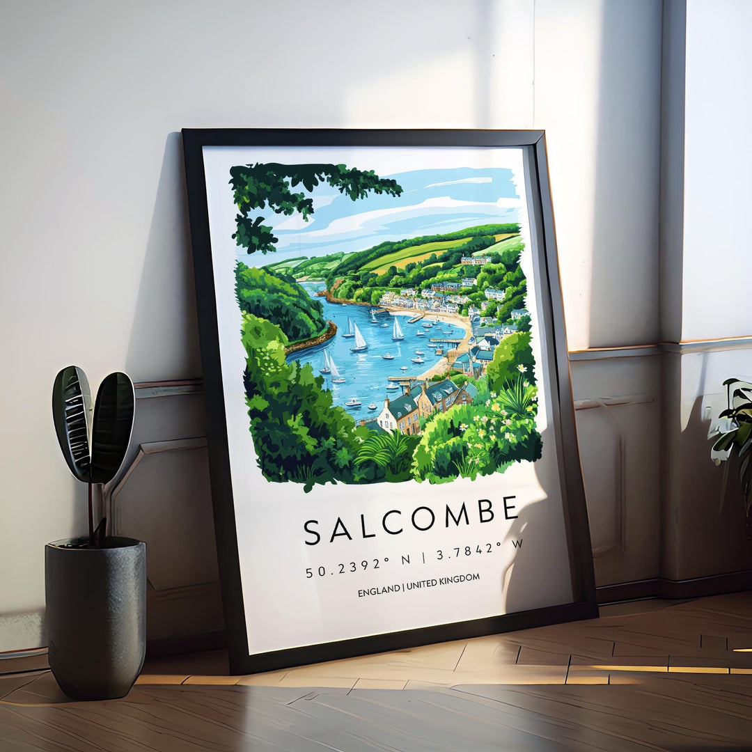 Salcombe Watercolor Poster Salcombe Devon Travel Print Wall Art Salcombe Home Decor Salcombe Gift Art Lovers UK Coastal Town