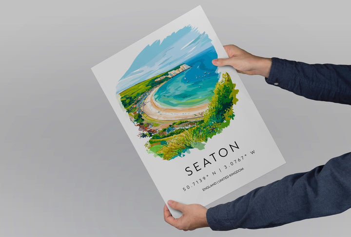Seaton Watercolor Poster Seaton Devon Travel Print Wall Art Seaton Home Decor Seaton Gift Art Lovers UK Coastal Town