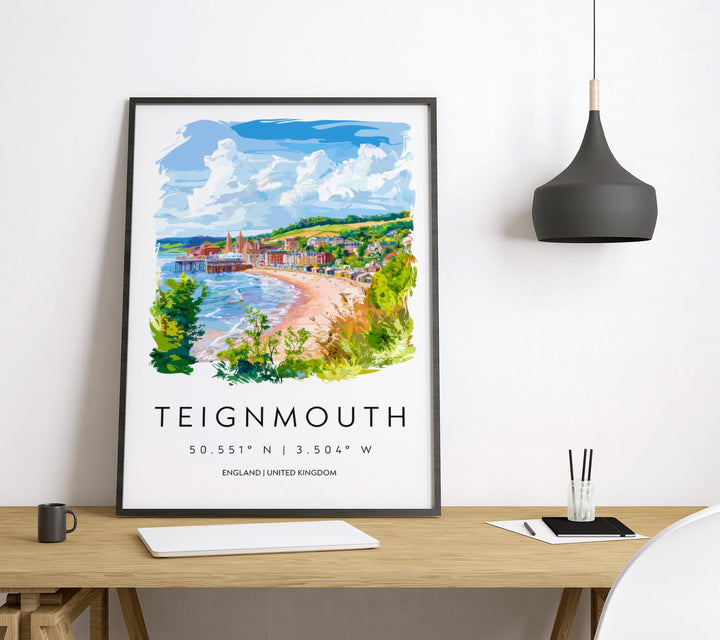 Teignmouth Watercolor Poster Teignmouth Devon Travel Print Wall Art Teignmouth Home Decor Teignmouth Gift Art Lovers UK Coastal Town