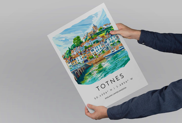 Totnes Watercolor Poster Totnes Devon Travel Print Wall Art Totnes Home Decor Totnes Gift Art Lovers UK Quirky Town