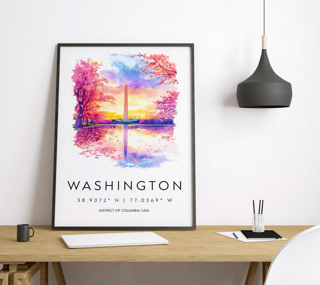Washington Monument Watercolor Poster Washington DC Travel Print Wall Art Washington Monument Home Decor Washington Monument Gift Art Lovers