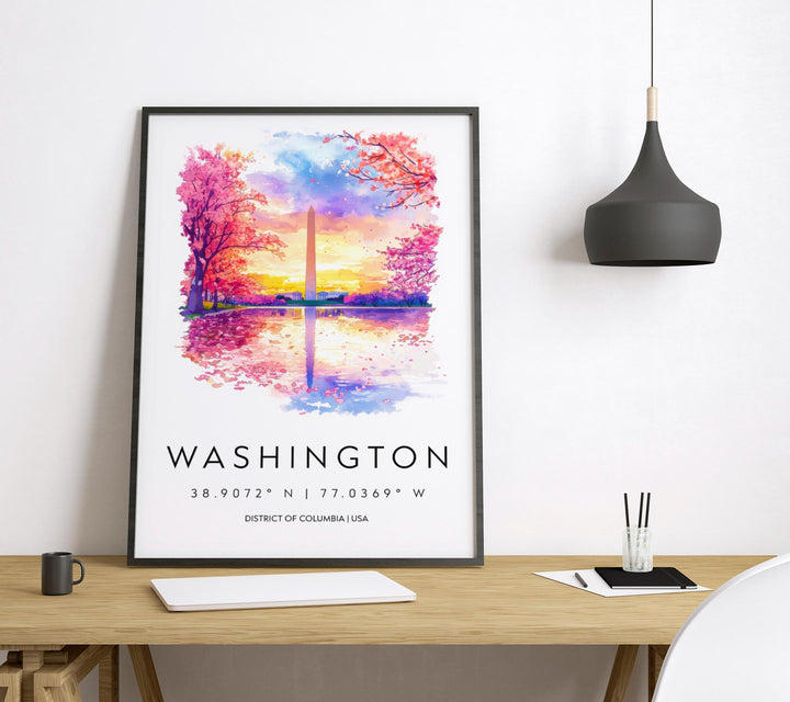 Washington Monument Watercolor Poster Washington DC Travel Print Wall Art Washington Monument Home Decor Washington Monument Gift Art Lovers