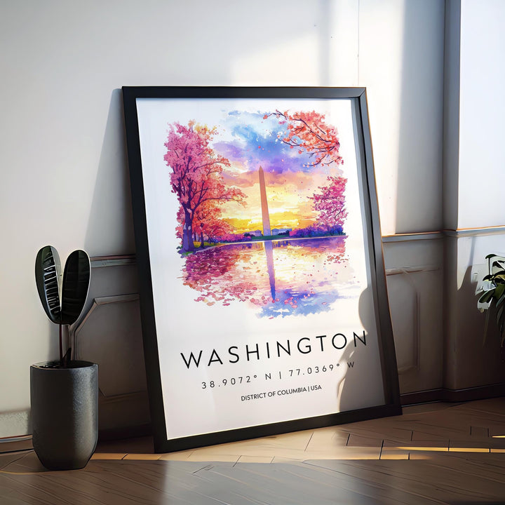 Washington Monument Watercolor Poster Washington DC Travel Print Wall Art Washington Monument Home Decor Washington Monument Gift Art Lovers